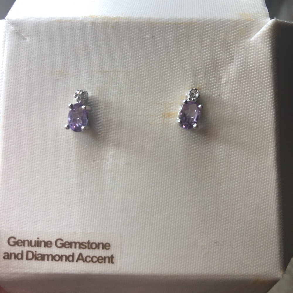 Genuine Gemstone and Diamond Accent Earrings in Silver and Purple